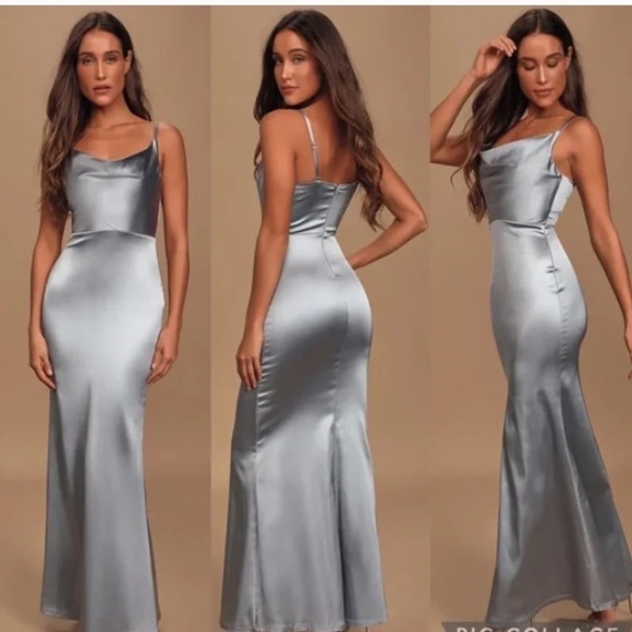 Lulus Dresses & Skirts - NWT Lulu’s Daring Romance Pastel Blue Satin Cowl Neck Maxi Dress